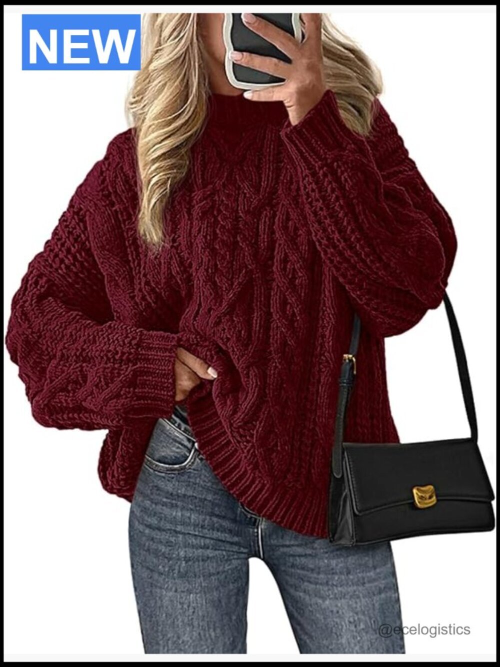 Oversized Chunky Cable Knit Pullover Sweater Crewneck Long Sleeve